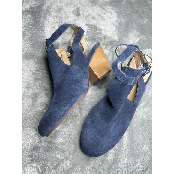 Latigo Shoes - Latigo Simon Blue Leather Suede Bootie Heels Size 8.5 Boho Artsy Colorful